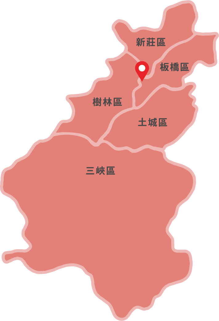 嘉豐 B 單位服務區域插畫，標示樹林、土城、板橋、三峽與新莊